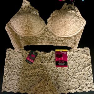 Maidenform beige lace Bra 34c multiway convertible & panty medium boy sh…